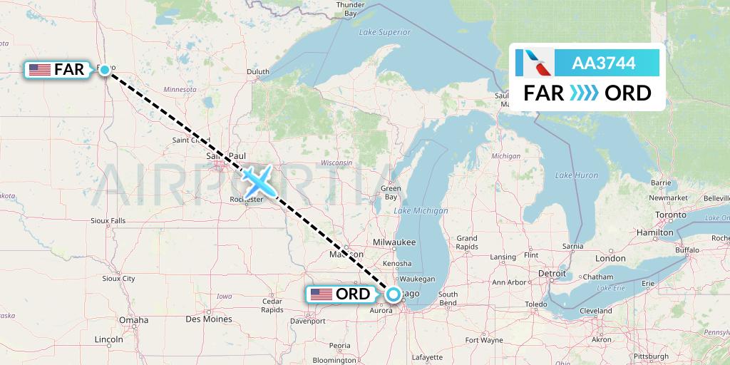 AA3744 American Airlines Flight Map: Fargo to Chicago
