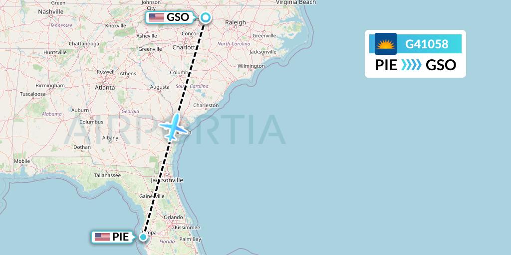 G41058 Allegiant Air Flight Map: St. Petersburg to Greensboro