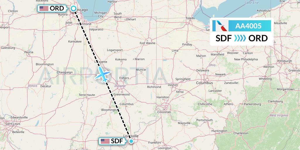 AA4005 American Airlines Flight Map: Louisville to Chicago