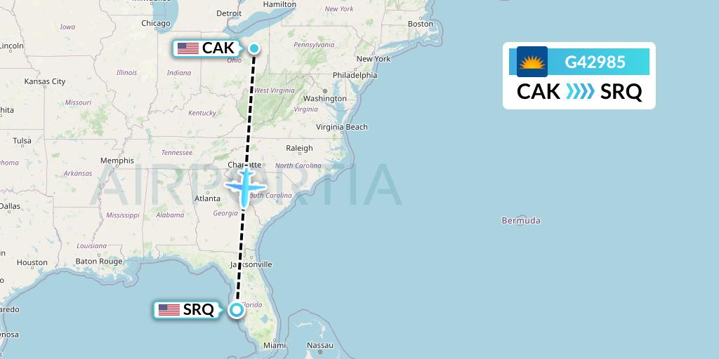 G42985 Allegiant Air Flight Map: Akron to Sarasota