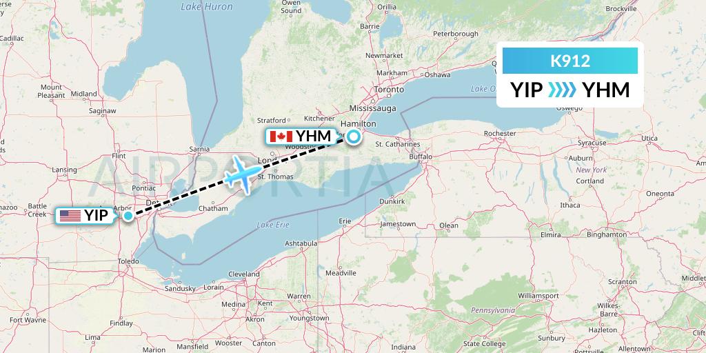 K912 Kalitta Charters Flight Map: Detroit to Hamilton