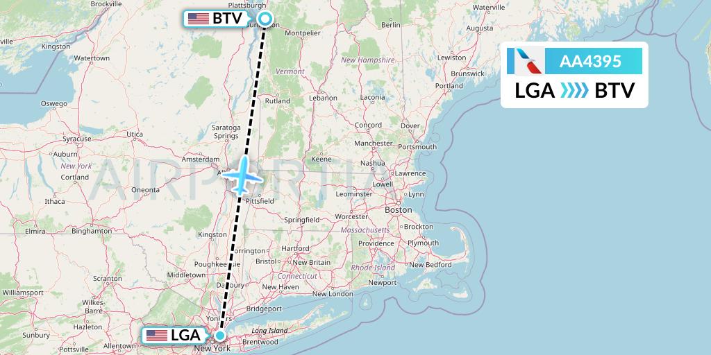 AA4395 American Airlines Flight Map: New York to Burlington