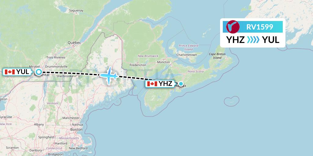 RV1599 Air Canada Rouge Flight Map: Halifax to Montreal