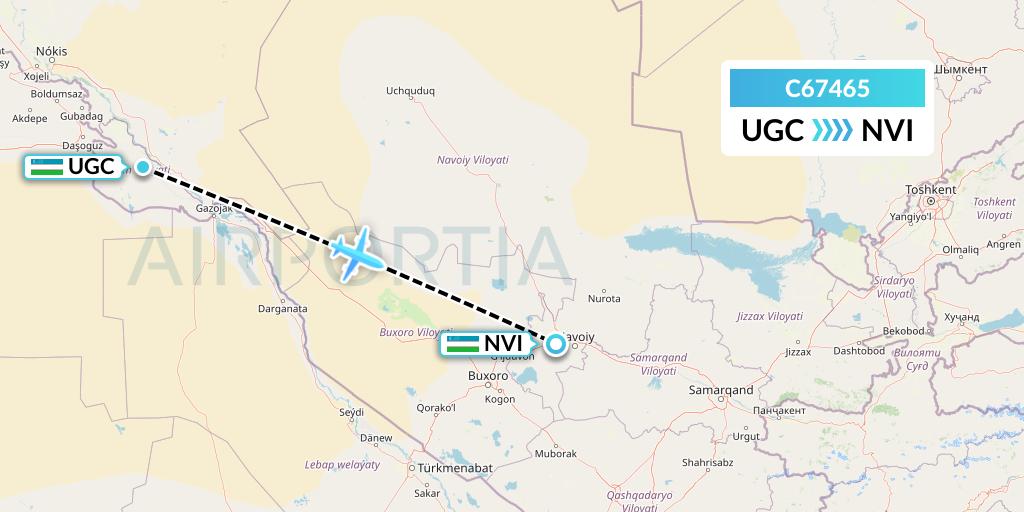 C67465 Capitol Air Express Flight Map: Urgench to Navoiy