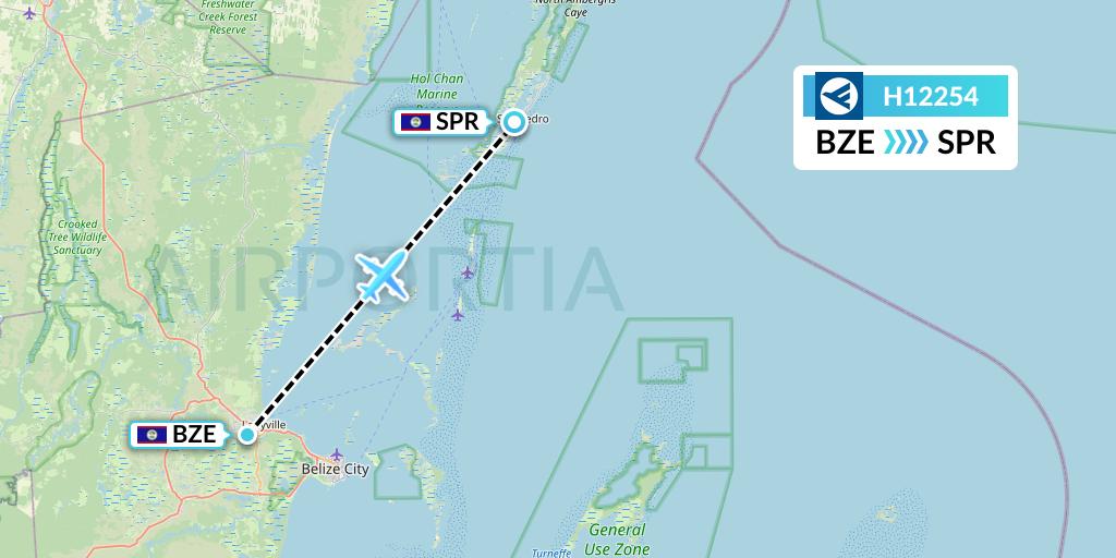 H12254 Hahn Air Systems Flight Map: Belize City to San Pedro