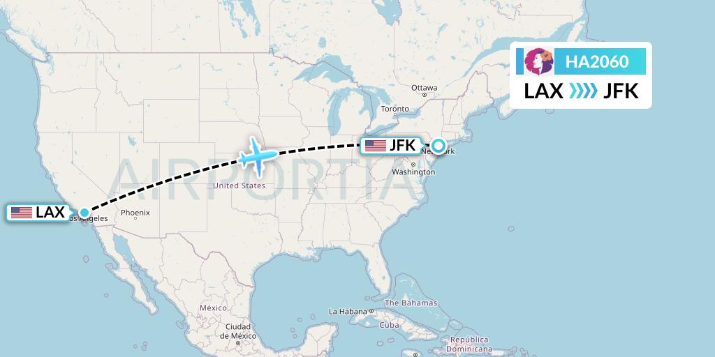 HA2060 Hawaiian Airlines Flight Map: Los Angeles to New York