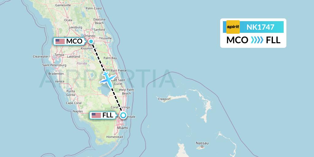 NK1747 Spirit Airlines Flight Map: Orlando to Fort Lauderdale