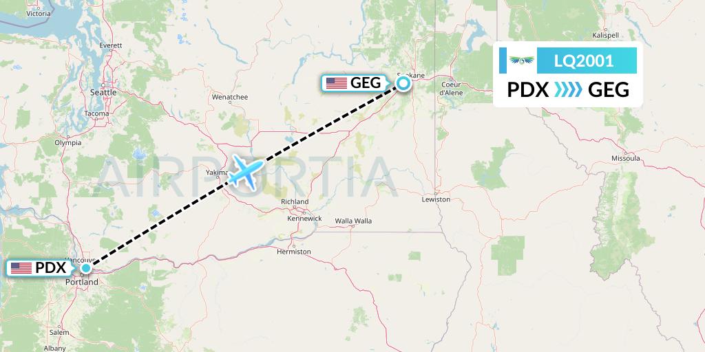 LQ2001 Lanmei Airlines Flight Map: Portland to Spokane