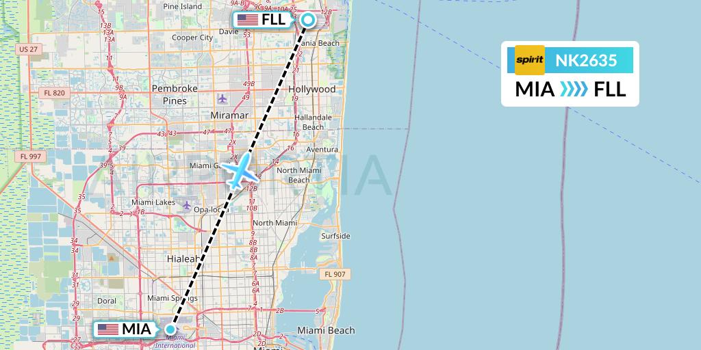 NK2635 Spirit Airlines Flight Map: Miami to Fort Lauderdale