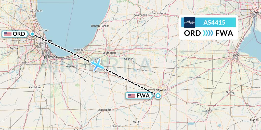 AS4415 Alaska Airlines Flight Map: Chicago to Fort Wayne