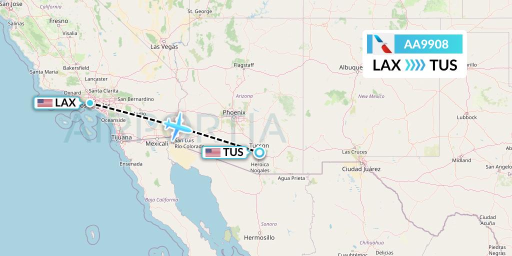 AA9908 American Airlines Flight Map: Los Angeles to Tucson