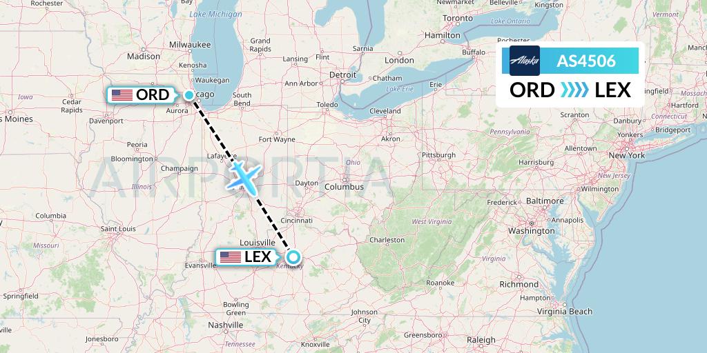 AS4506 Alaska Airlines Flight Map: Chicago to Lexington