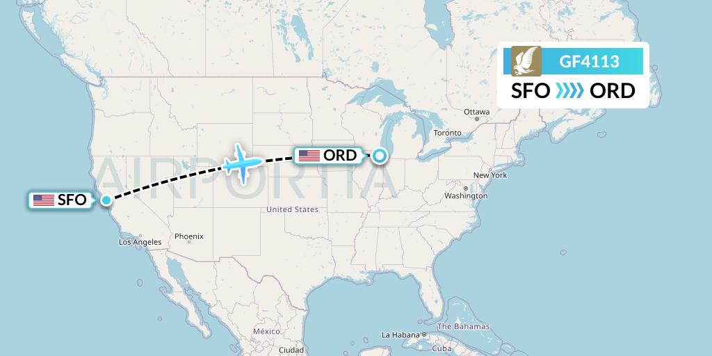 GF4113 Gulf Air Flight Map: San Francisco to Chicago