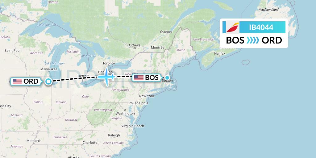 IB4044 Iberia Flight Map: Boston to Chicago