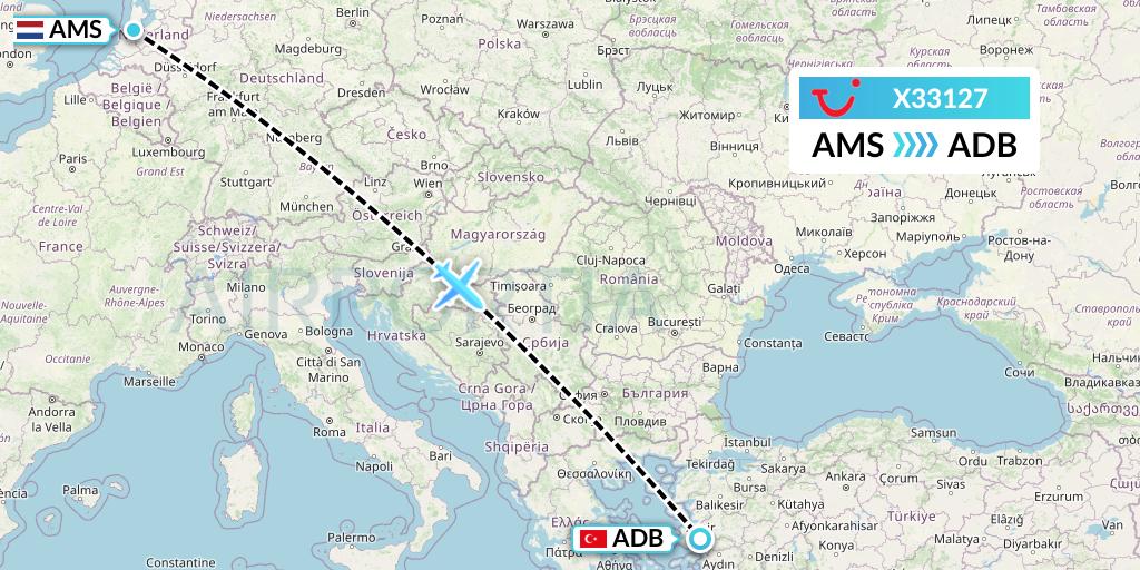 X33127 TUI fly Germany Flight Map: Amsterdam to Izmir
