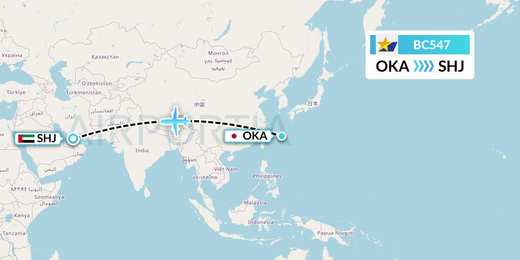 BC547 Skymark Airlines Flight Map: Naha to Sharjah