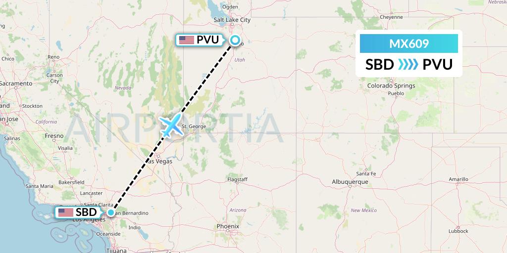 MX609 Breeze Airways Flight Map: San Bernardino to Provo