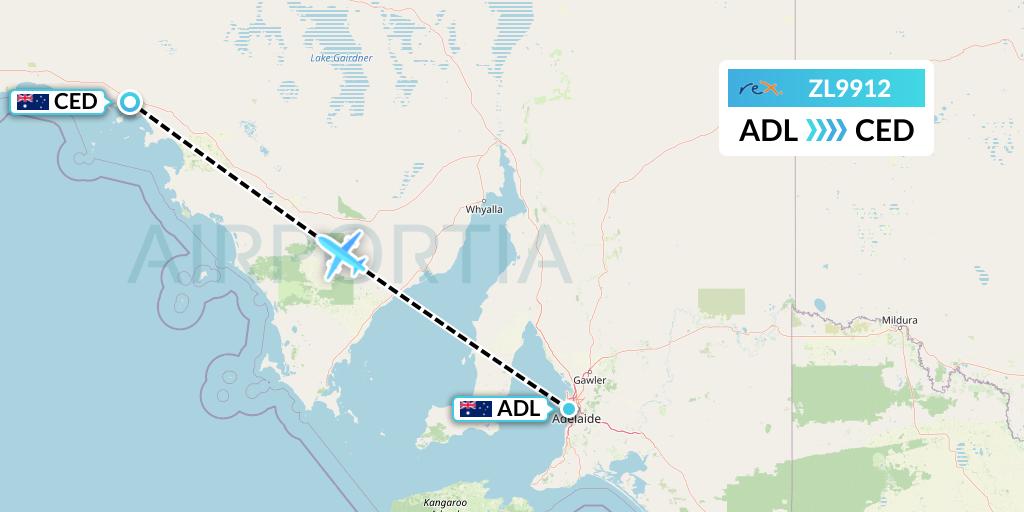 ZL9912 Regional Express Flight Map: Adelaide to Ceduna
