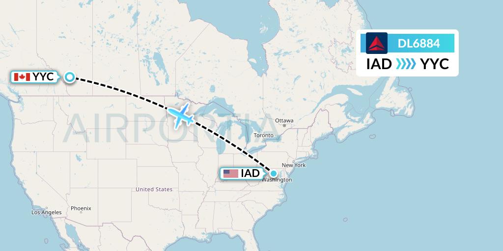 DL6884 Delta Air Lines Flight Map: Washington to Calgary