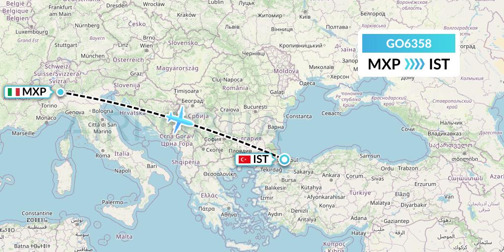 GO6358 ULS Airlines Cargo Flight Map: Milan to Istanbul