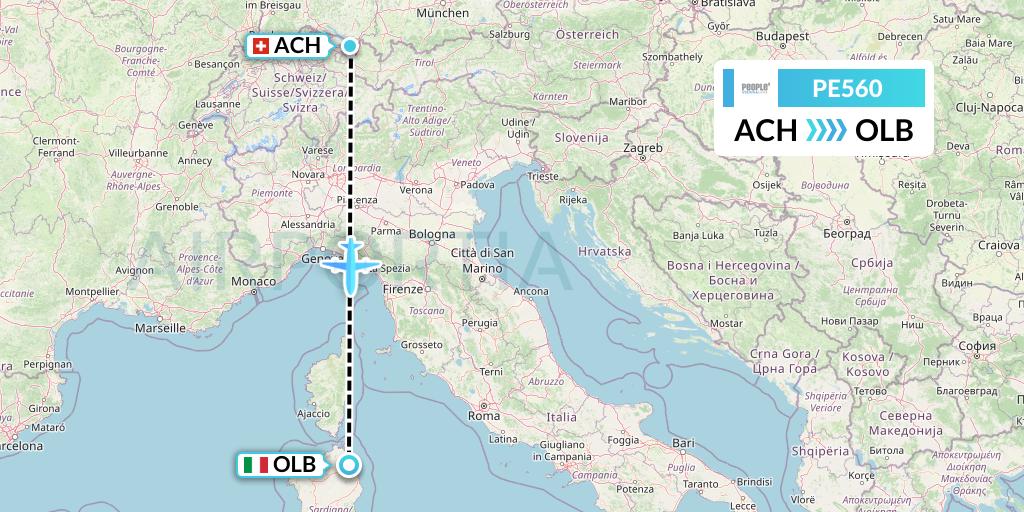 PE560 People's Viennaline Flight Map: St. Gallen to Olbia