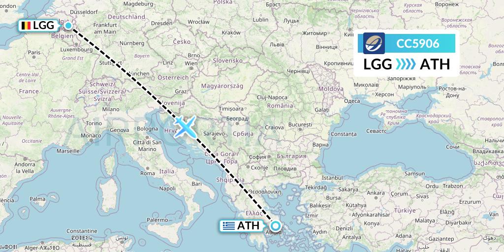 CC5906 CM Airlines Flight Map: Liege to Athens