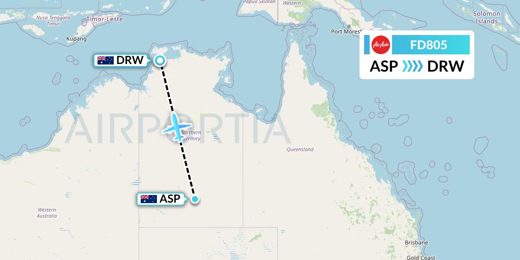 FD805 Thai AirAsia Flight Map: Alice Springs to Darwin