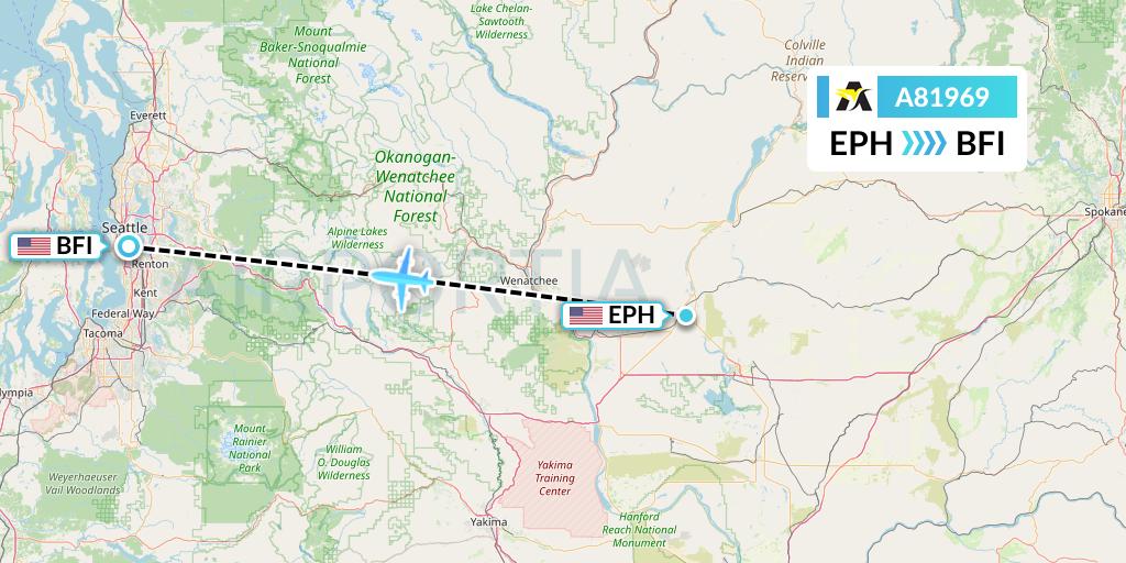 A81969 Aerolink Uganda Flight Map: Ephrata to Seattle