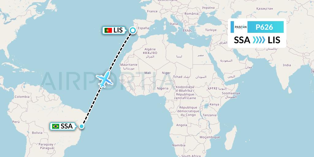 P626 Pascan Aviation Flight Map: Salvador to Lisbon