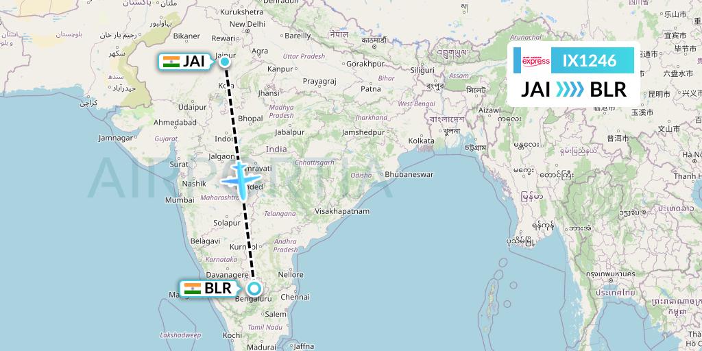 IX1246 Air India Express Flight Map: Jaipur to Bangalore