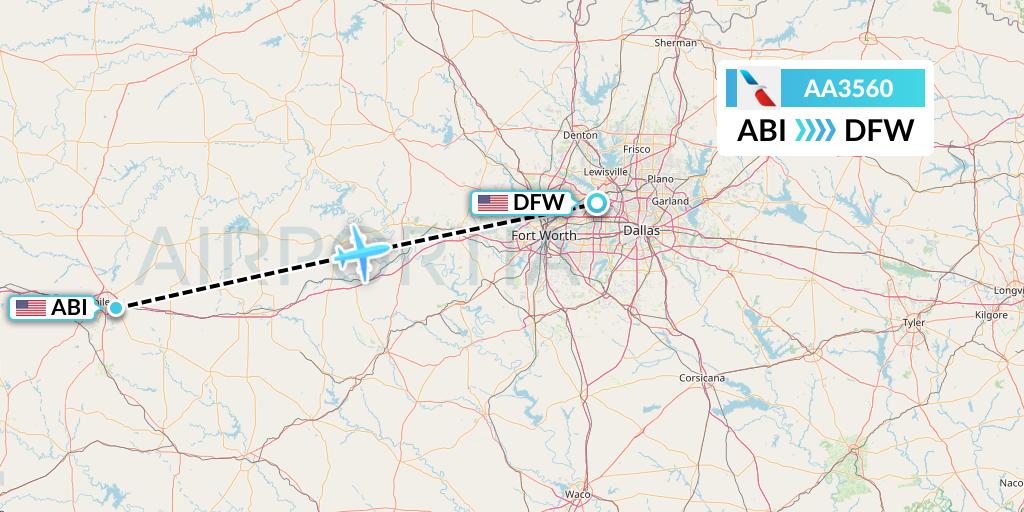AA3560 American Airlines Flight Map: Abilene to Dallas