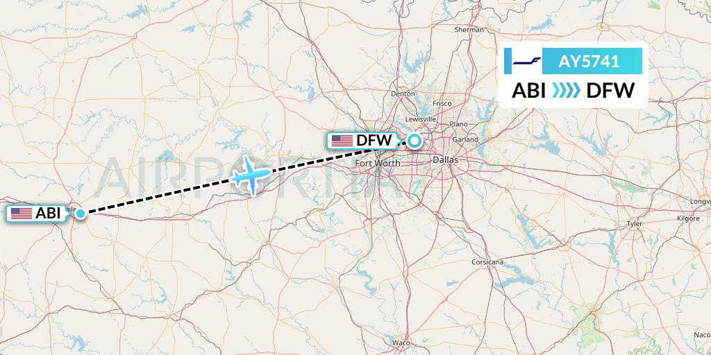 AY5741 Finnair Flight Map: Abilene to Dallas