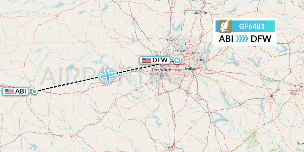 GF6481 Gulf Air Flight Map: Abilene to Dallas