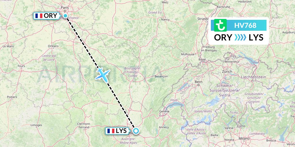 HV768 Transavia Flight Map: Paris to Lyon