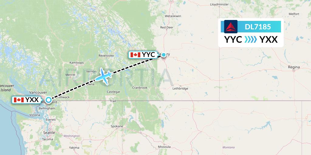 DL7185 Delta Air Lines Flight Map: Calgary to Abbotsford