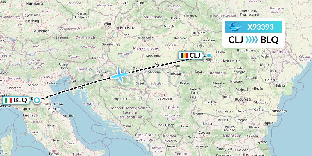 X93393 Avion Express Flight Map: Cluj-Napoca to Bologna