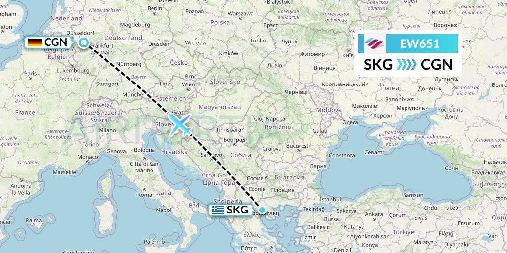 EW651 Eurowings Flight Map: Thessaloniki to Cologne