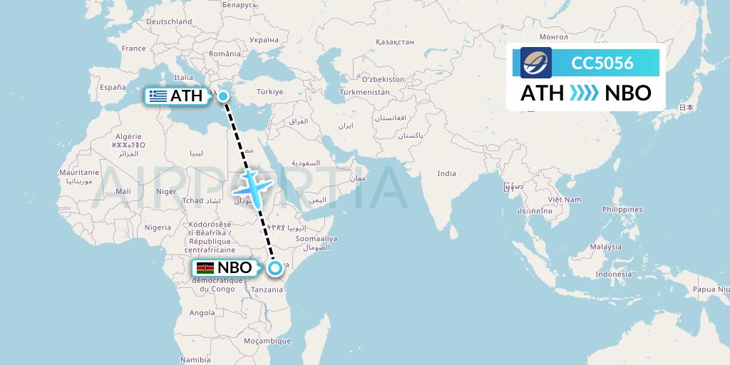 CC5056 CM Airlines Flight Map: Athens to Nairobi