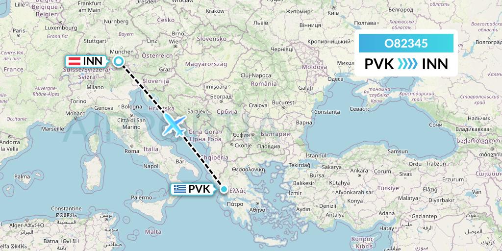O82345 Siam Air Flight Map: Preveza to Innsbruck