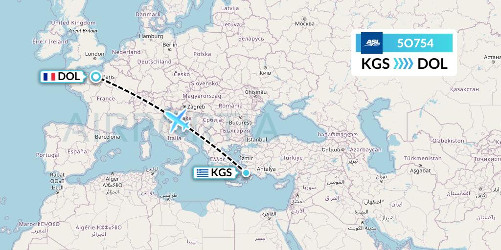 5O754 ASL Airlines France Flight Map: Kos to Deauville