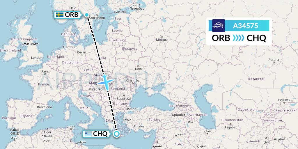 A34575 Aegean Airlines Flight Map: Orebro to Chania