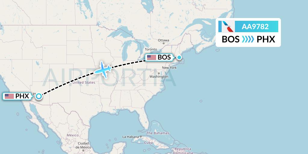 AA9782 American Airlines Flight Map: Boston to Phoenix