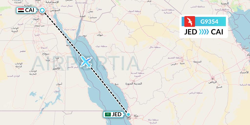 G9354 Air Arabia Flight Map: Jeddah to Cairo