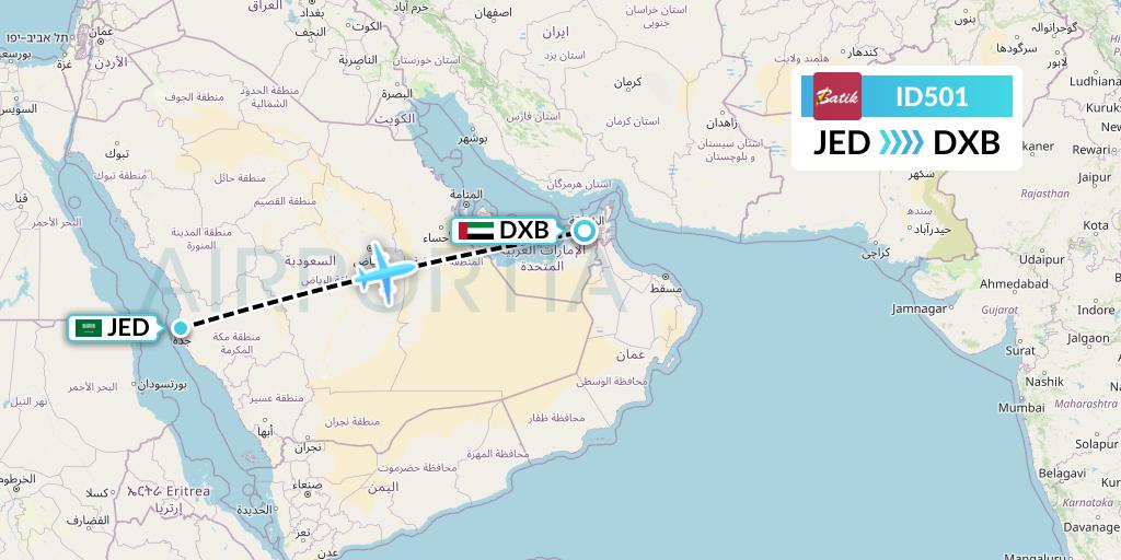 ID501 Batik Air Flight Map: Jeddah to Dubai