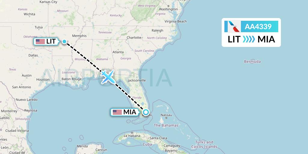 AA4339 American Airlines Flight Map: Little Rock to Miami