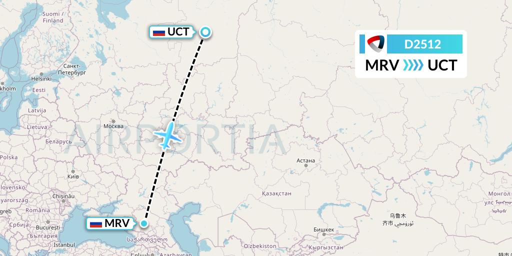 D2512 Severstal Aircompany Flight Map: Mineralnye Vody to Ukhta