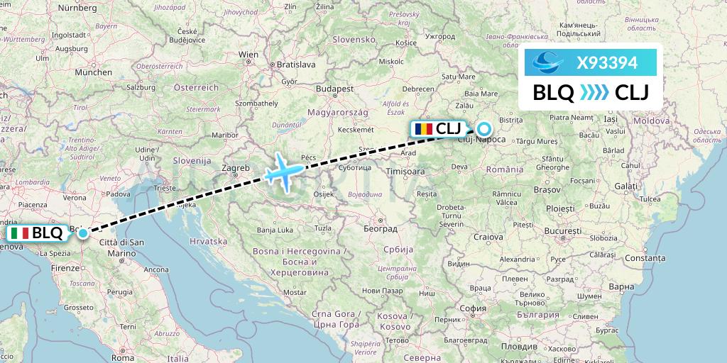 X93394 Avion Express Flight Map: Bologna to Cluj-Napoca