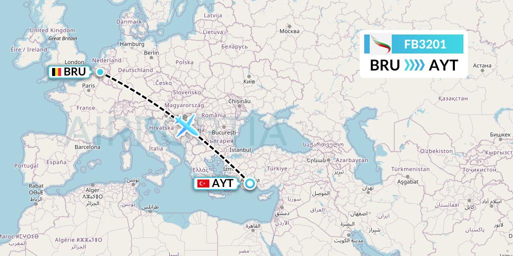 FB3201 Bulgaria Air Flight Map: Brussels to Antalya