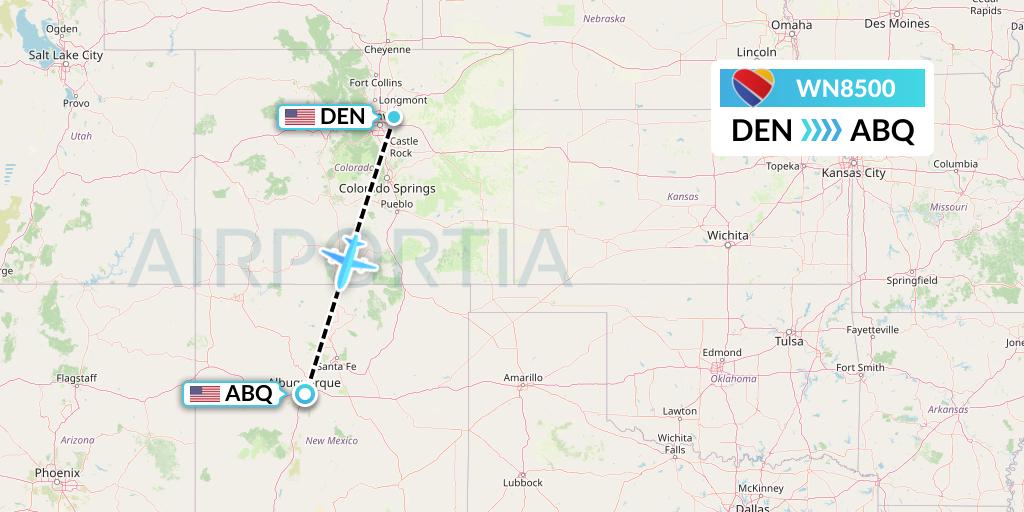 WN8500 Southwest Airlines Flight Map: Denver to Albuquerque