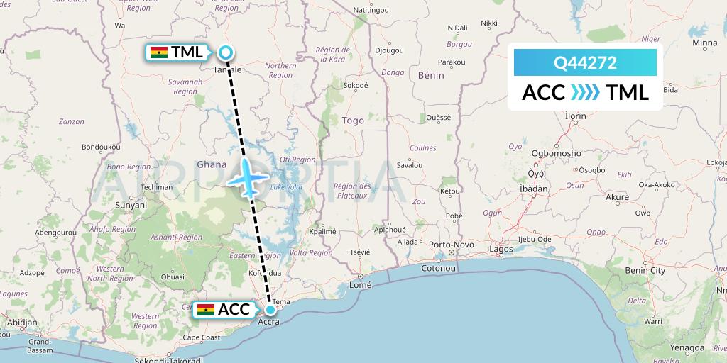 Q44272 Euroairlines Flight Map: Accra to Tamale